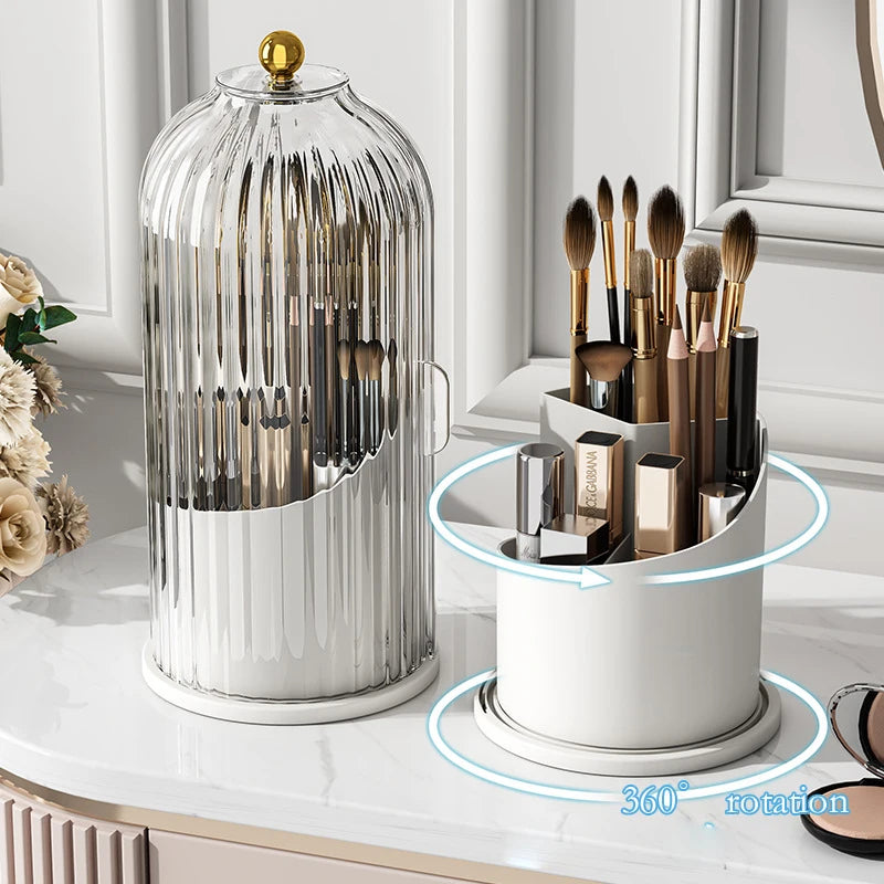 360° Rotating Makeup Brush Holder With Lid Luxury Cosmetic Organizer